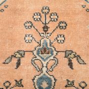 Vintage Peach Oriental Rug, Faded Petrol Blue Border, Soft Handmade Carpet