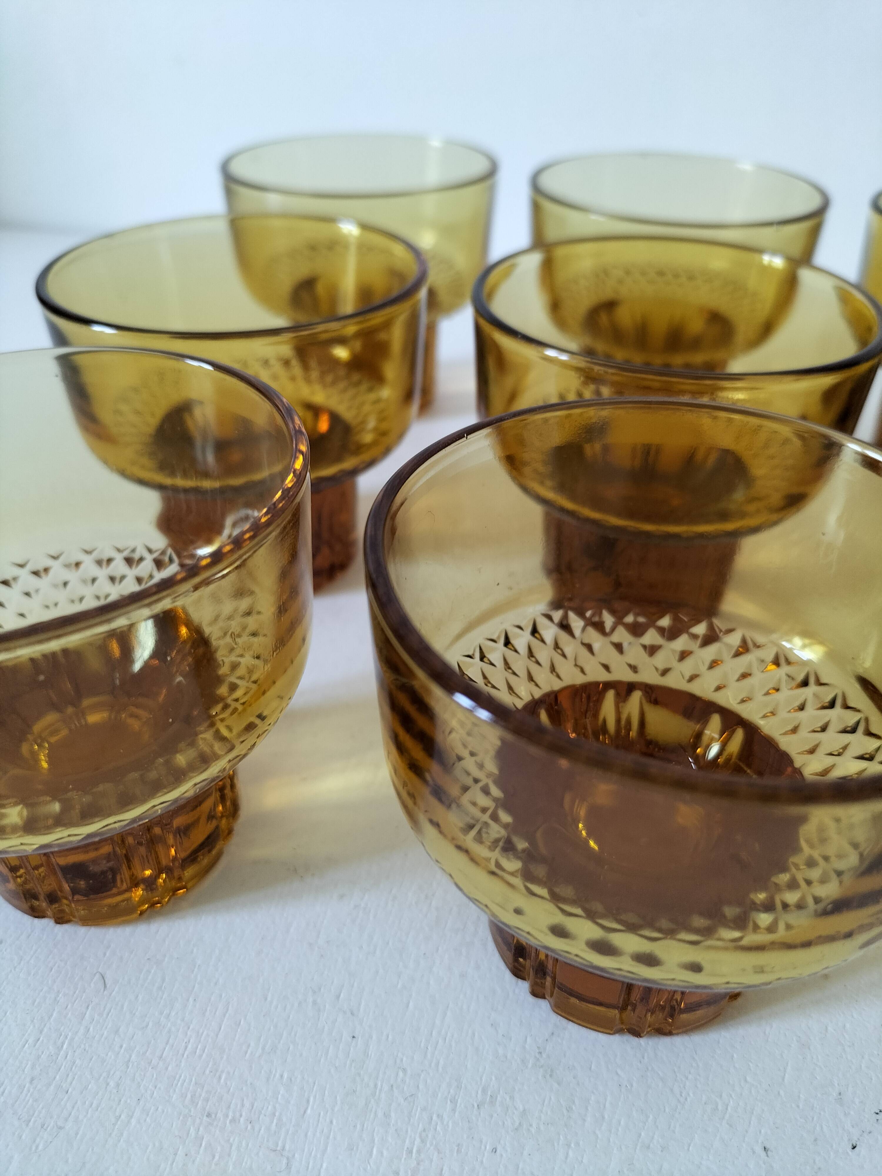 Vintage amber pressed glass glasses