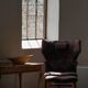 Madsen & Schubell, accent chair and stool in teak, reupholstered, 1950s