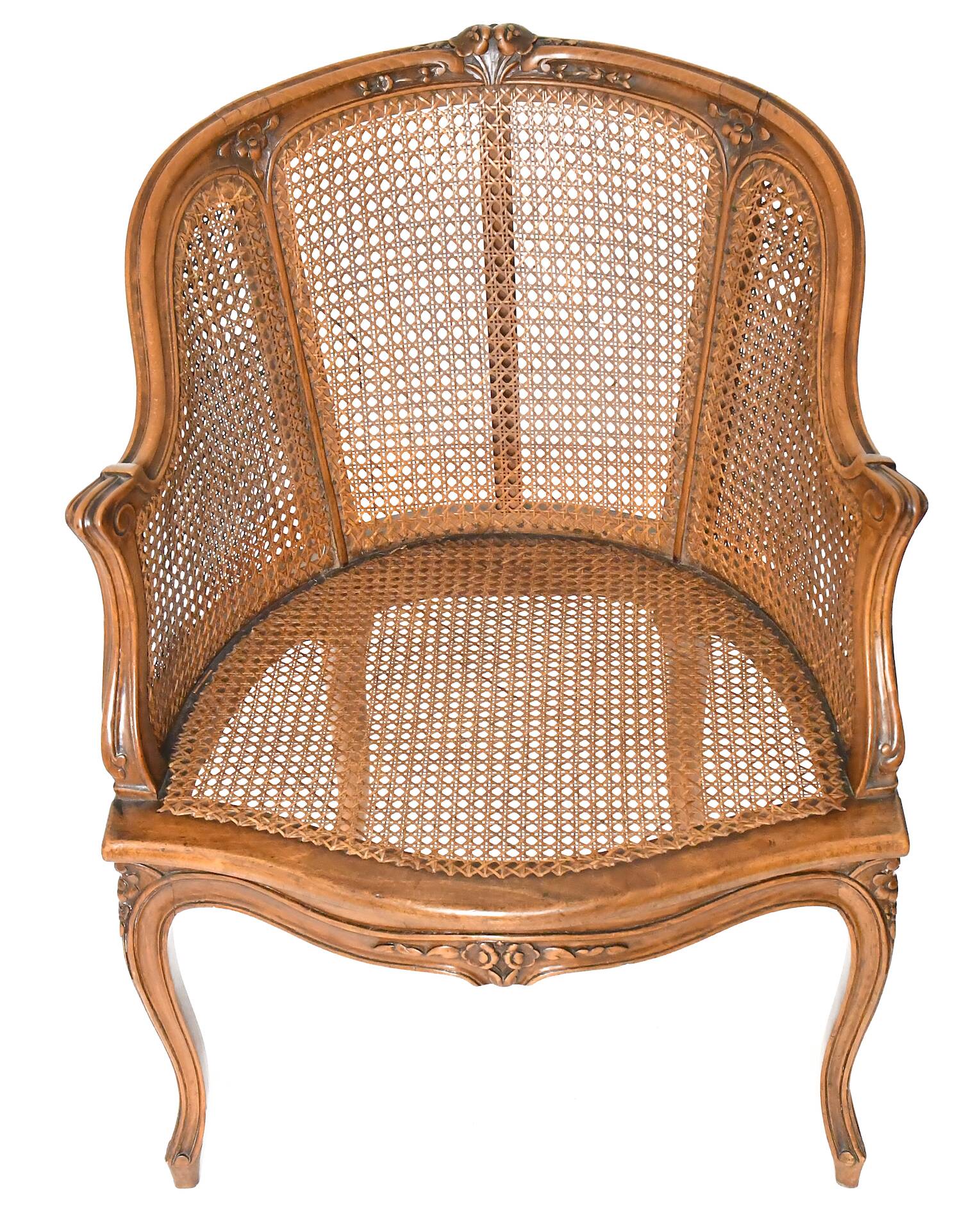 Louis XV style caned bergère armchair