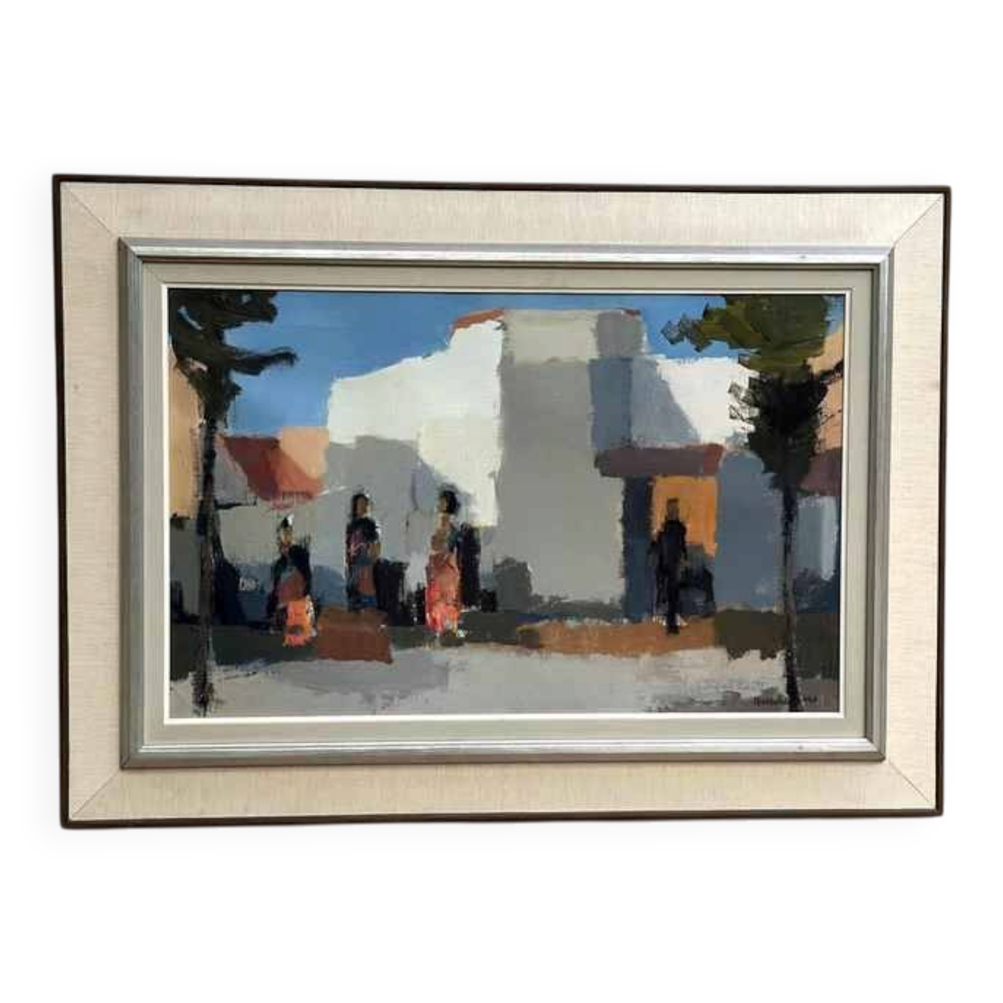 Original Mid Century Swedish Oil On Canvas – Southern City Scene By Stig Wernheden – Vintage & Framed – 62 × 86 Cm (24.4" × 33.9")