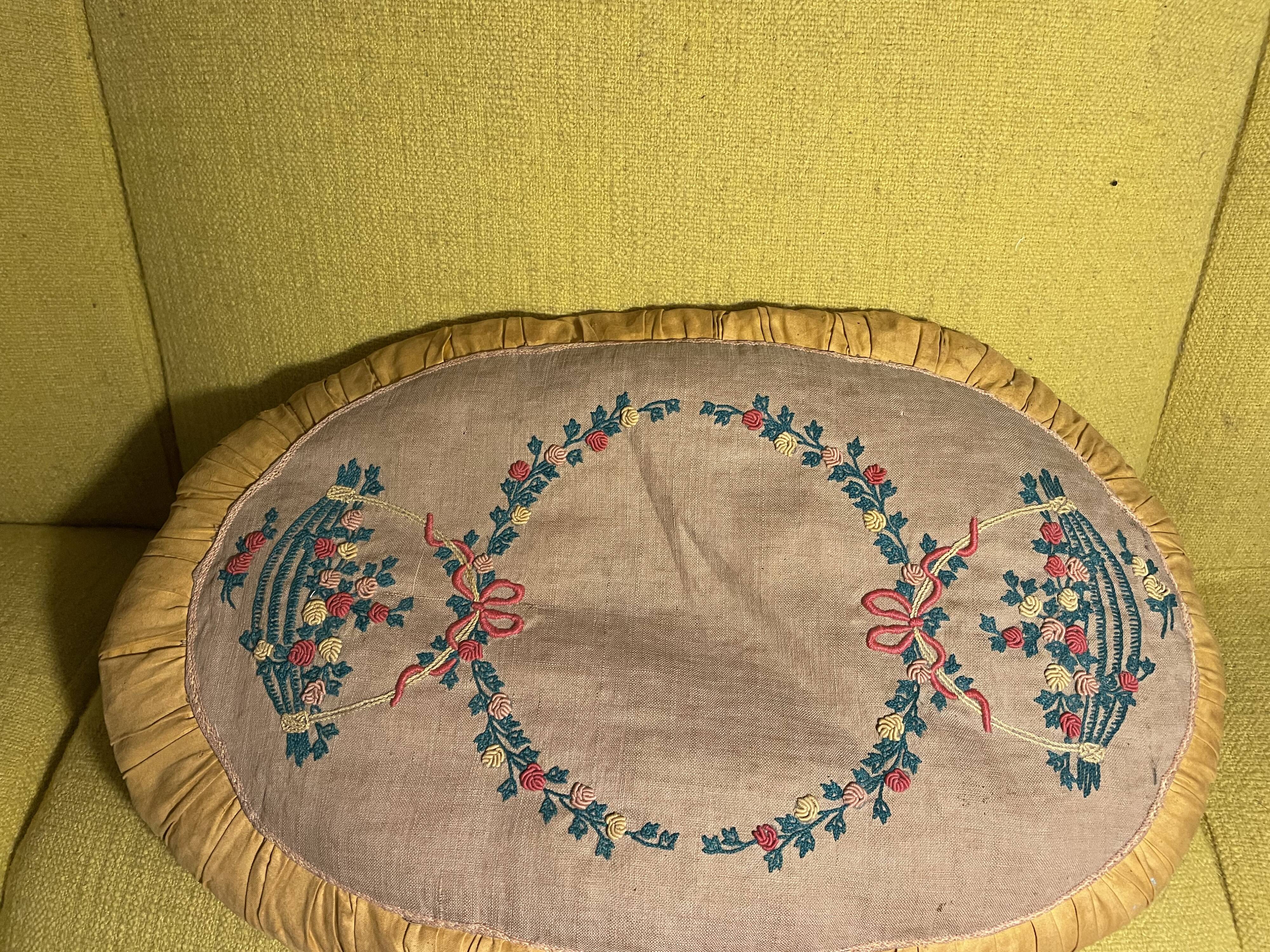 Hand-embroidered 1920s cushion