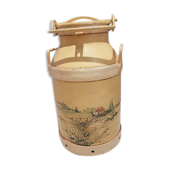 Can of old industrial milk painted decorated, old Provencal décor