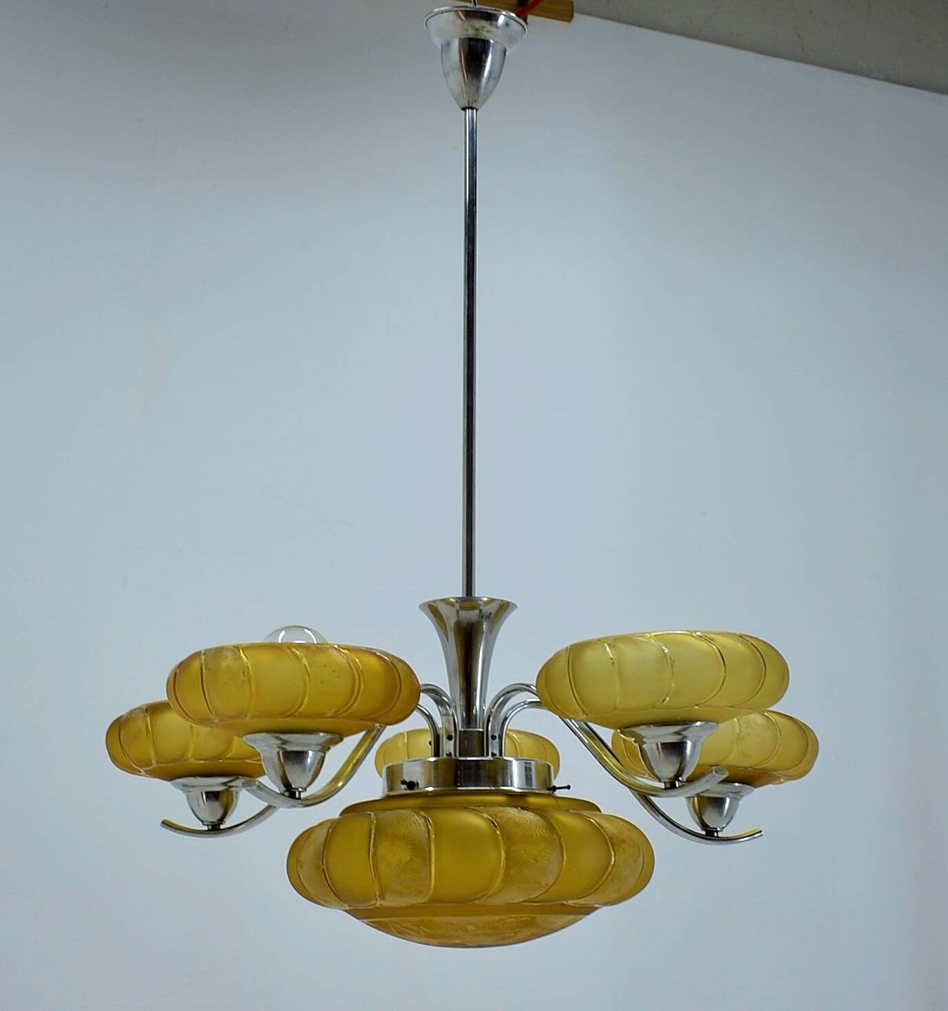 Art deco chrome and glass chandelier, 1930s