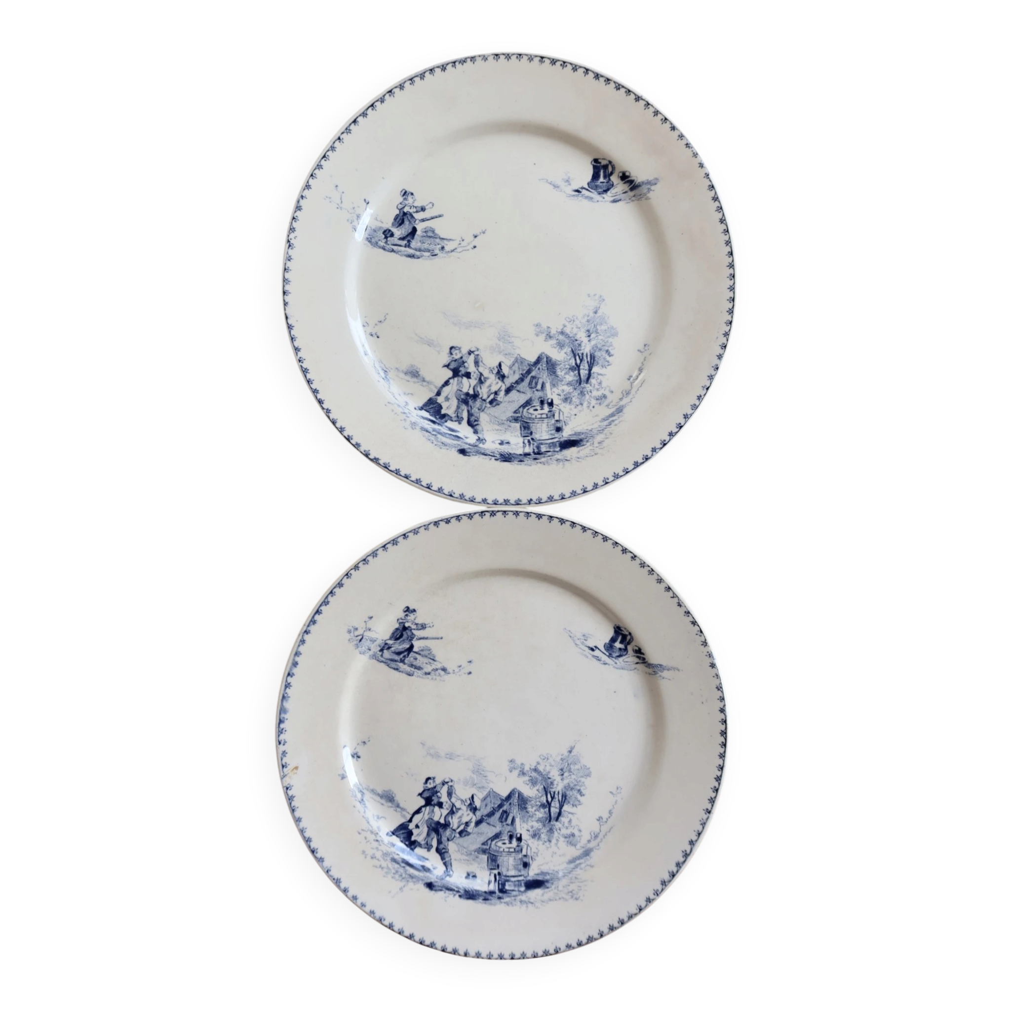 Antique flat plate Creil and Montereau Téniers service - Ironstone