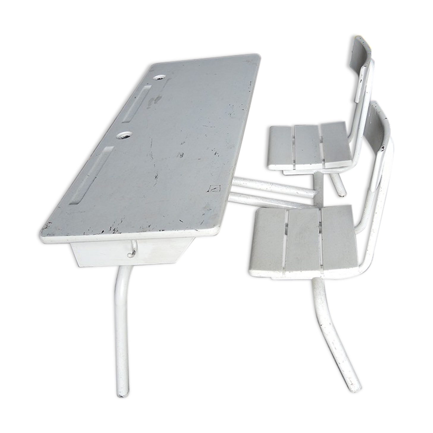 Former double school desk in white painted wood