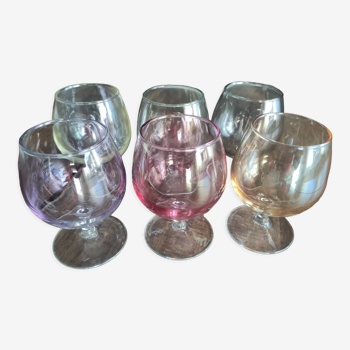 Lot de 6 verres à cognac ou liqueur arlequin