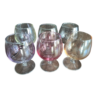 Lot de 6 verres à cognac ou liqueur arlequin