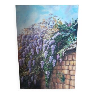 Acrylic canvas painting wisteria