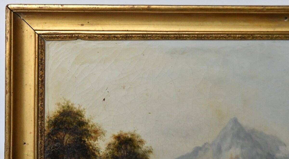 French school of the 19th century Oil on canvas House by the river