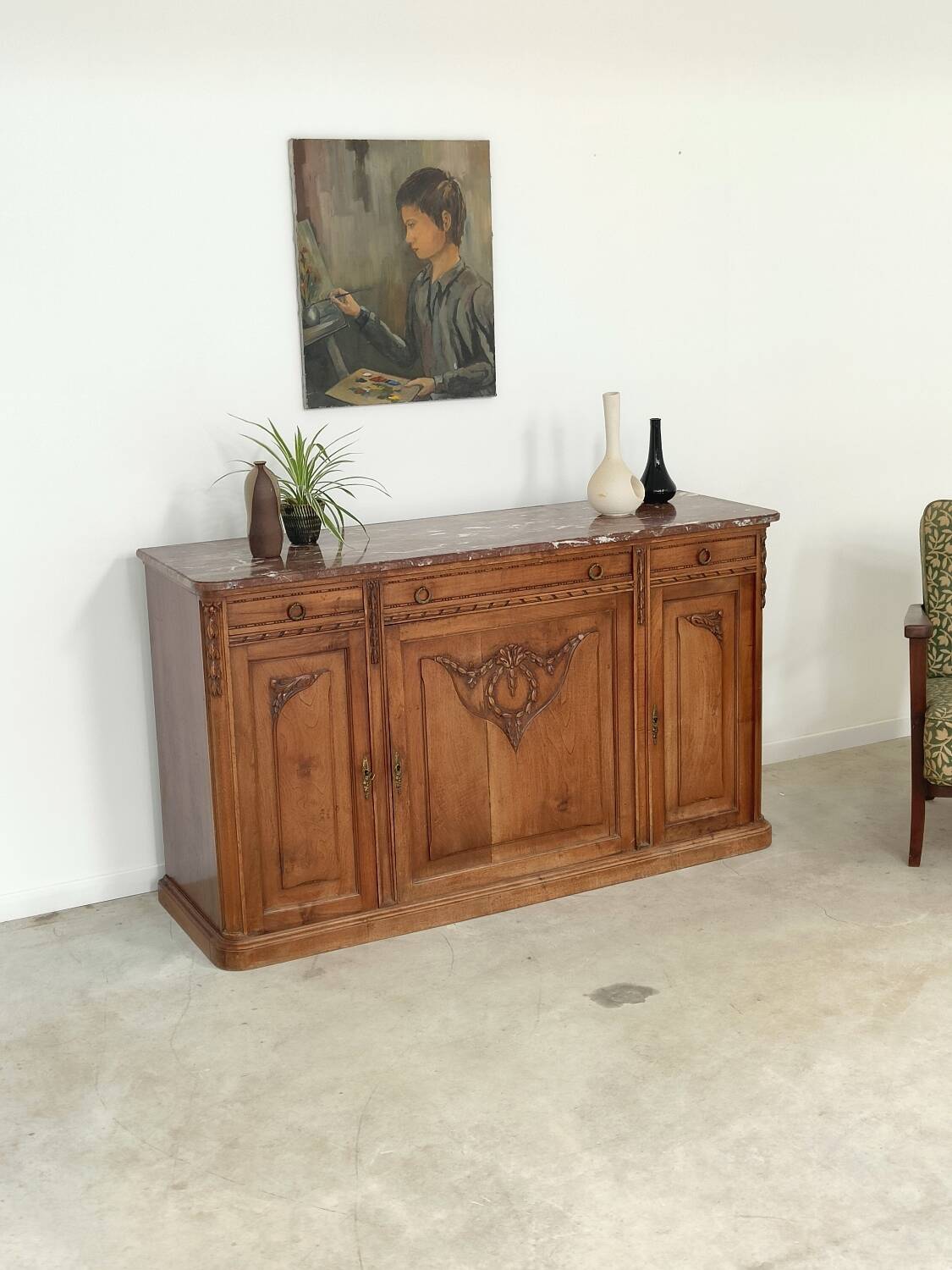 Antique Louis 16 style sideboard, marble