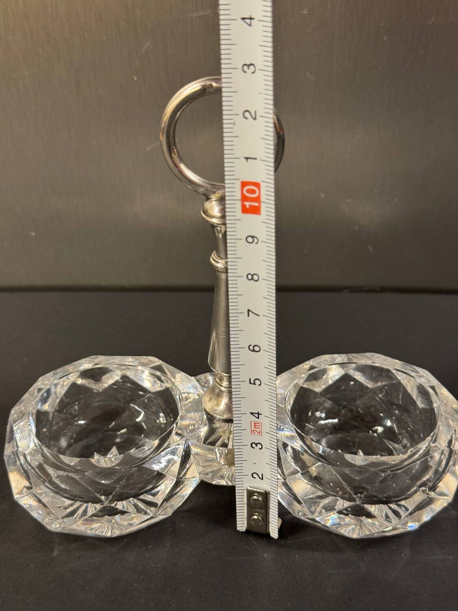 Baccarat double cut crystal salt cellar with metal mount