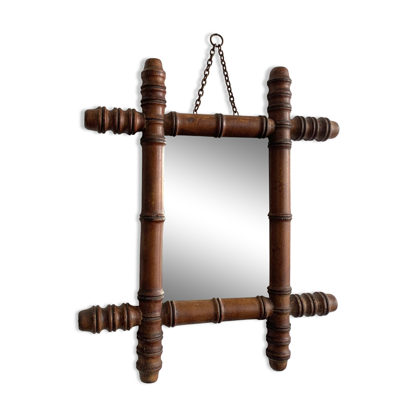 Late 19th century bamboo-style turned wooden mirror