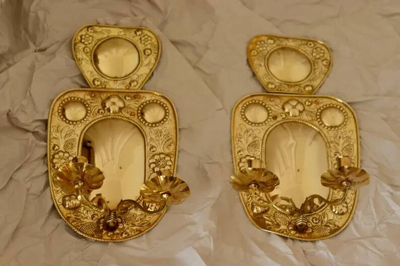 Baroque Style Mid-Century Brass Swedish Sconces