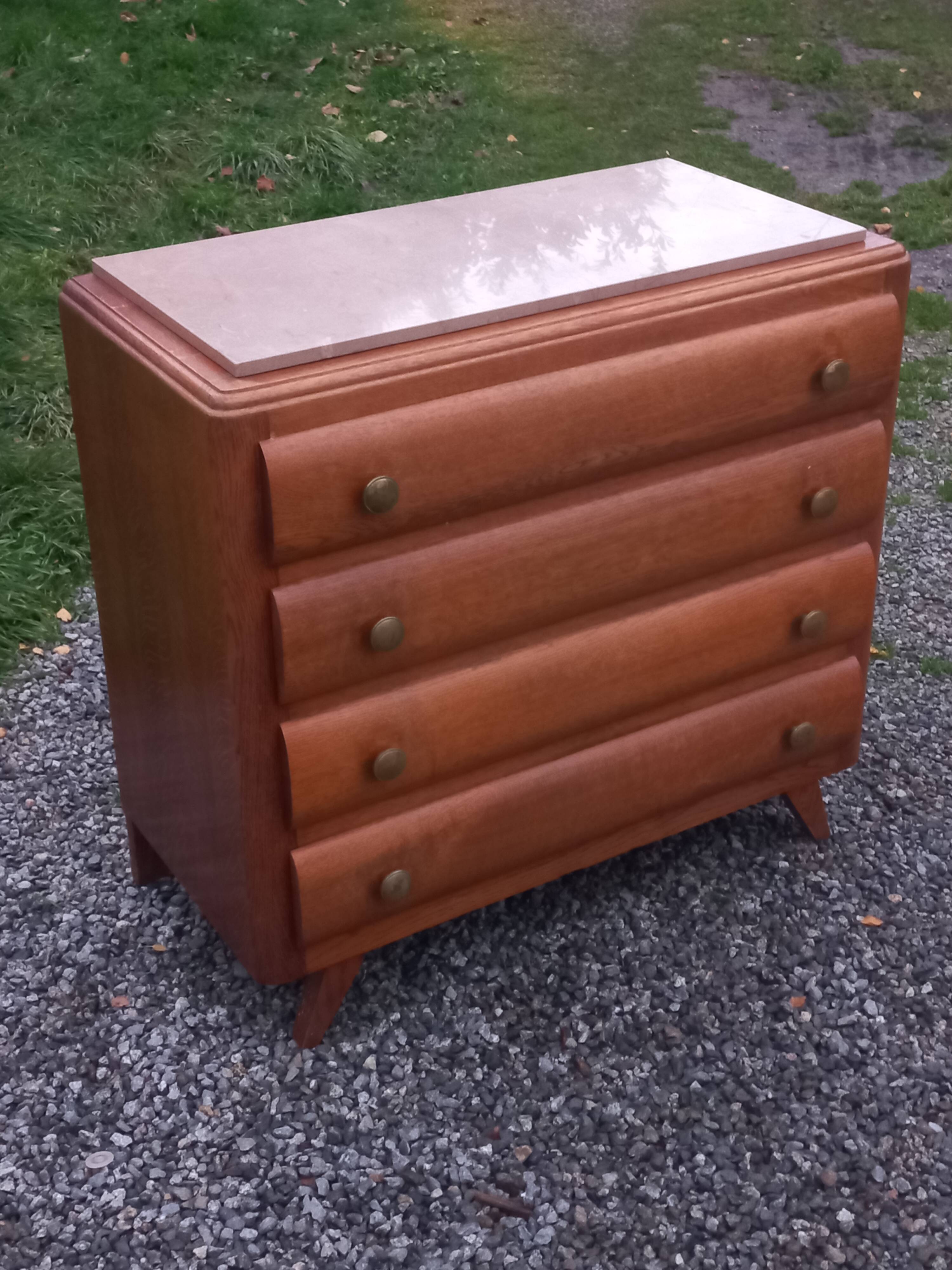 Commode en chêne pieds compas 4 tiroirs, 1950