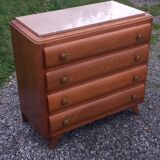 Commode en chêne pieds compas 4 tiroirs, 1950