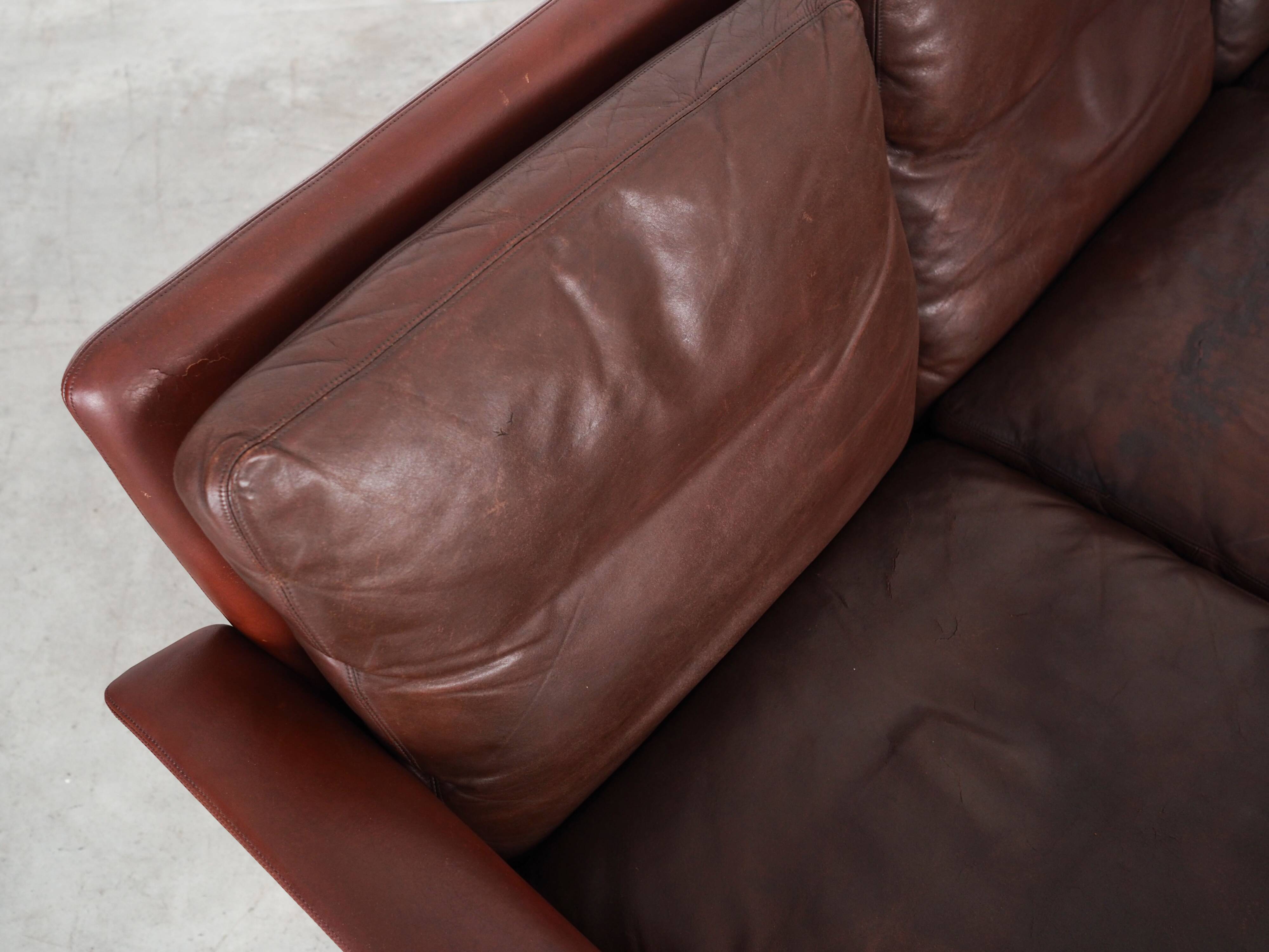 Brown leather sofa, Danish design, 1960s