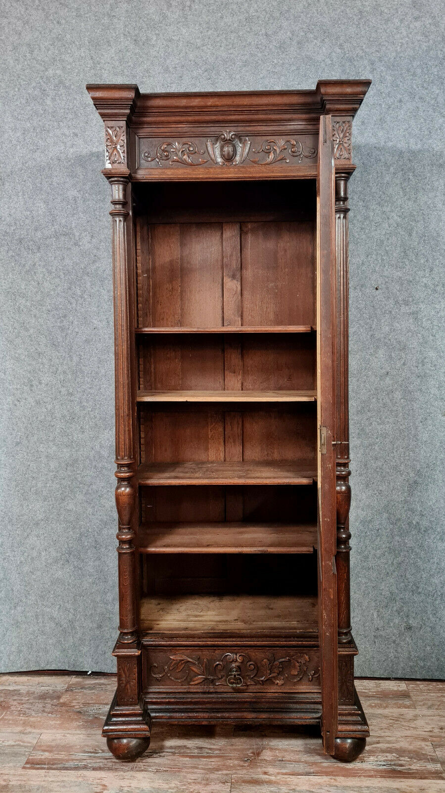 Renaissance library of solid oak hunting lodge around 1850