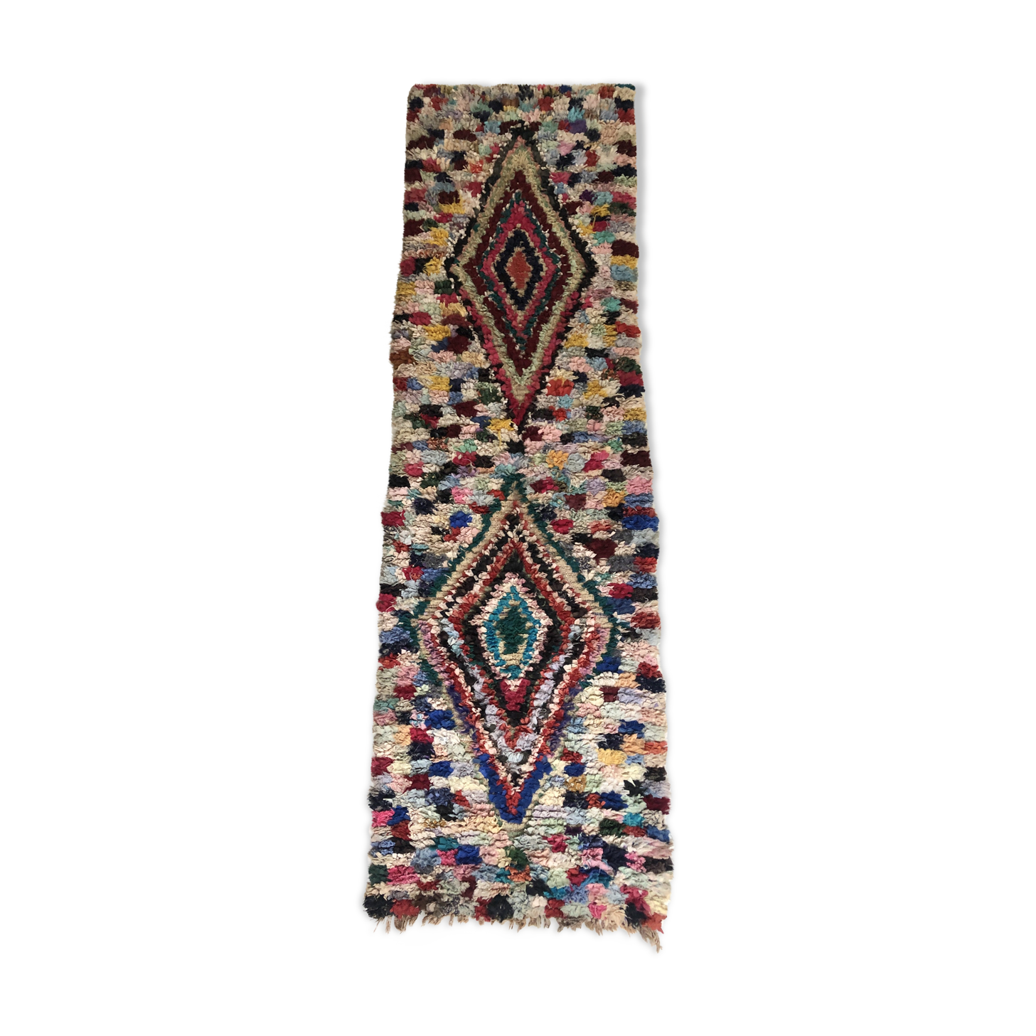 Moroccan Berber carpet Boucherouite 3.05x0.90m