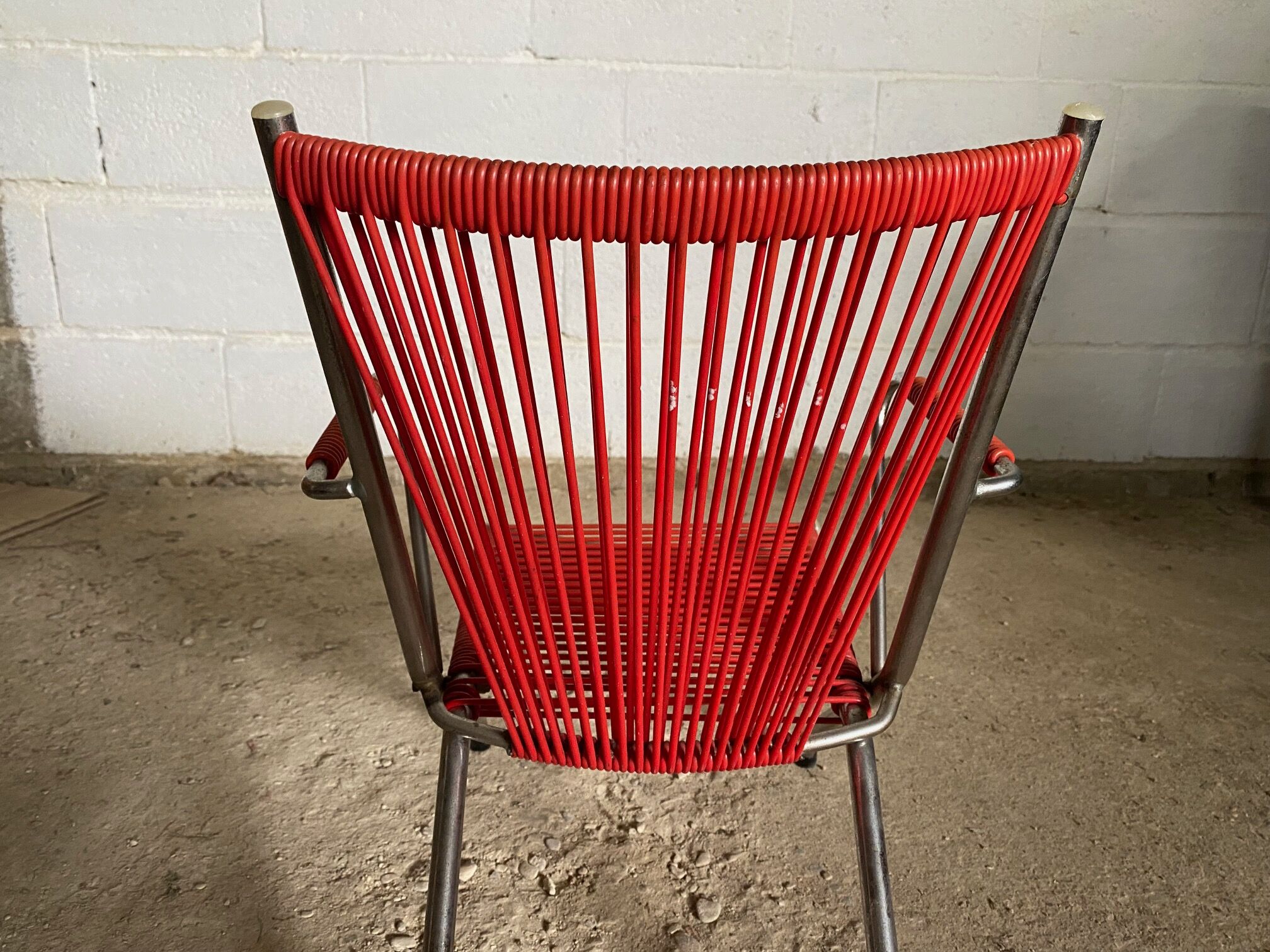 Folding scoubidou children's armchair red and vintage chrome 1950