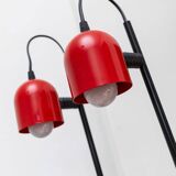 Set of 2 red metal table lamps with black stems, Memphis-Postmodern Italy 1980s