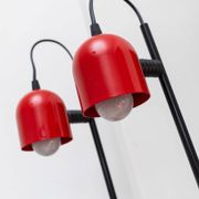 Set of 2 red metal table lamps with black stems, Memphis-Postmodern Italy 1980s