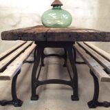 Industrial dining table solid wood cast foot cast iron
