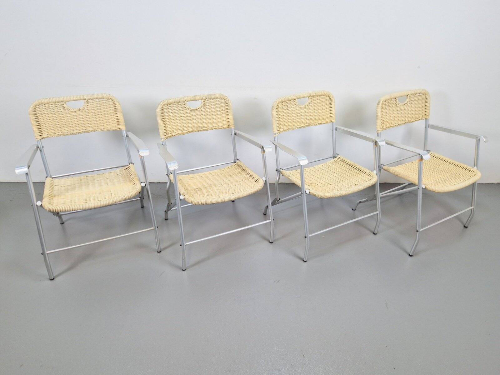 Mid-Century Tossa Wicker Folding Chairs by Hilbrant, Italy, 1960s, Set of 4