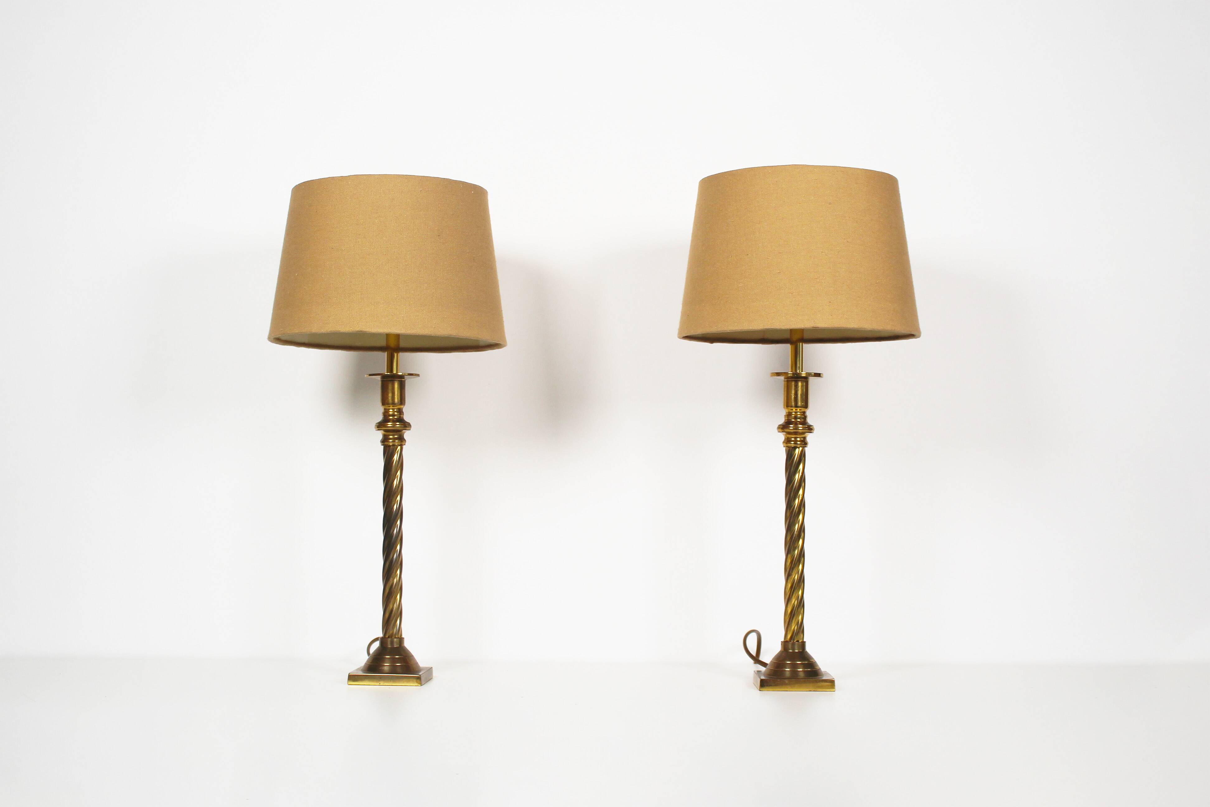 Vintage pair of Brass Column Table Lamps by Kullmann