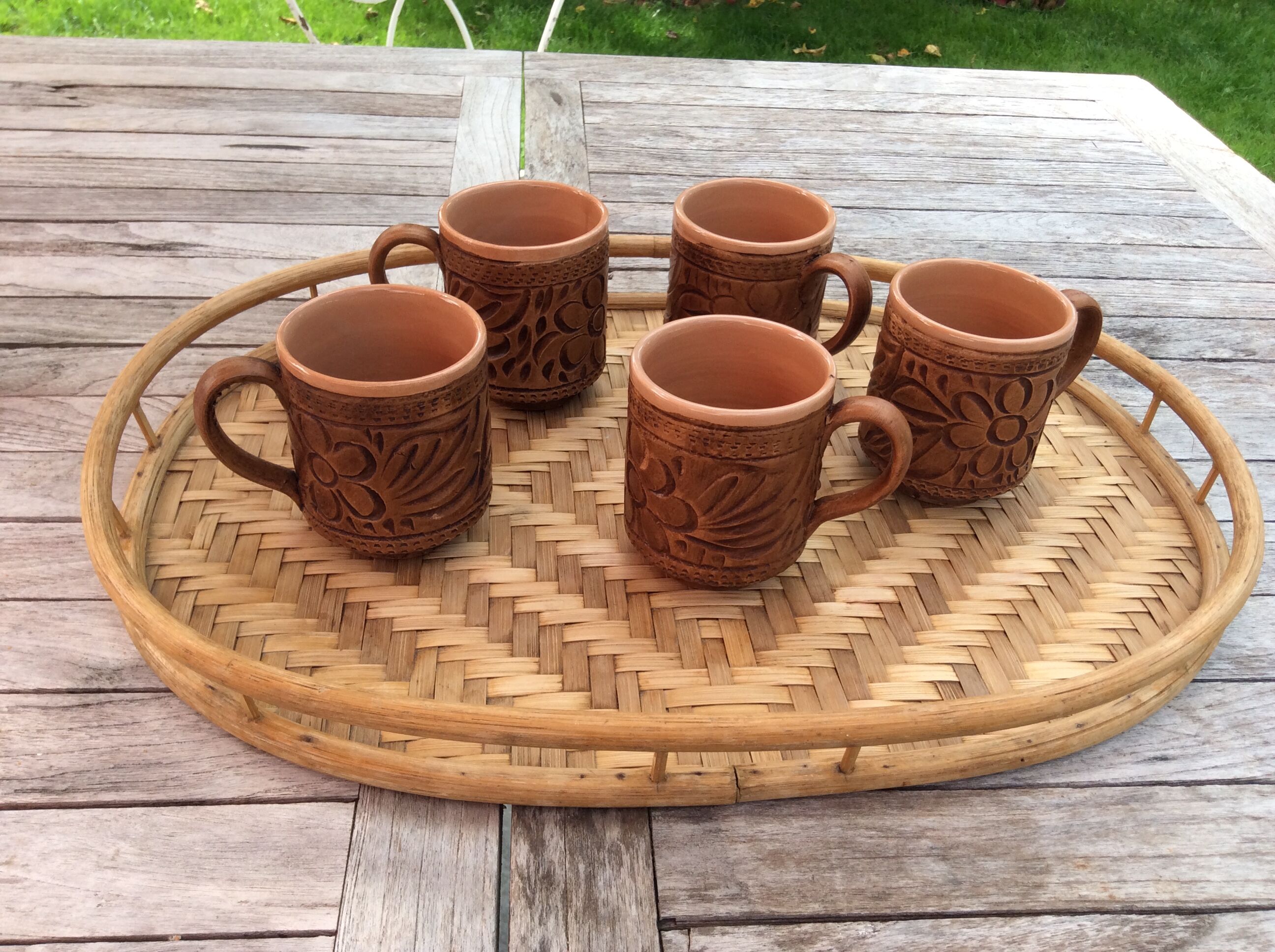 5 terracotta mugs