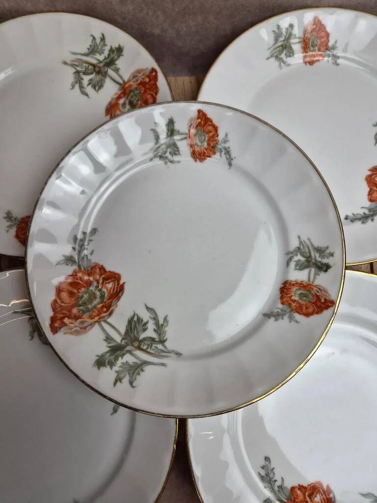 Set of 5 dessert plates in porcelain – Poppy floral design
