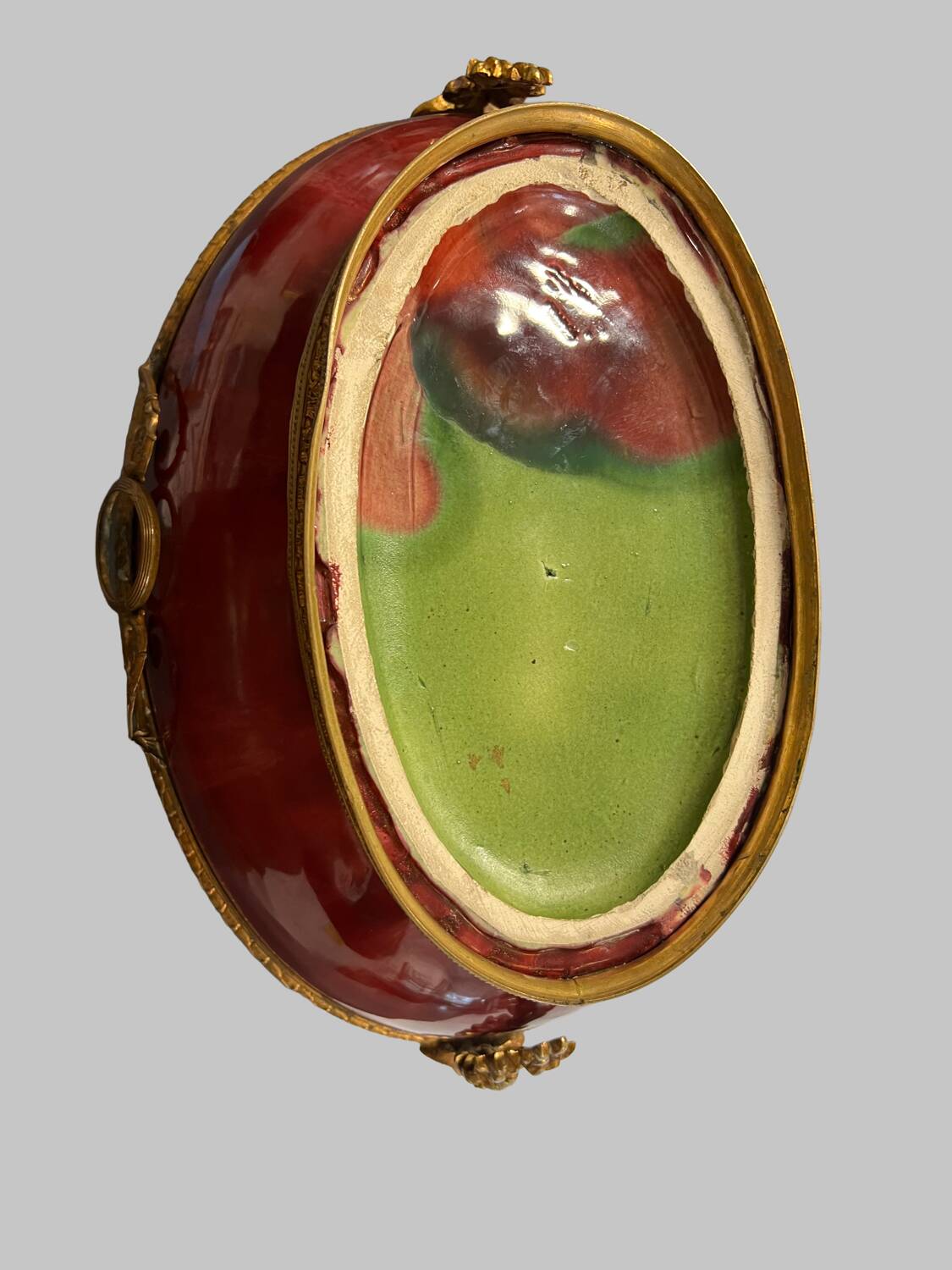 Grande jardinière ovale en céramique rouge “sang-de-bœuf”