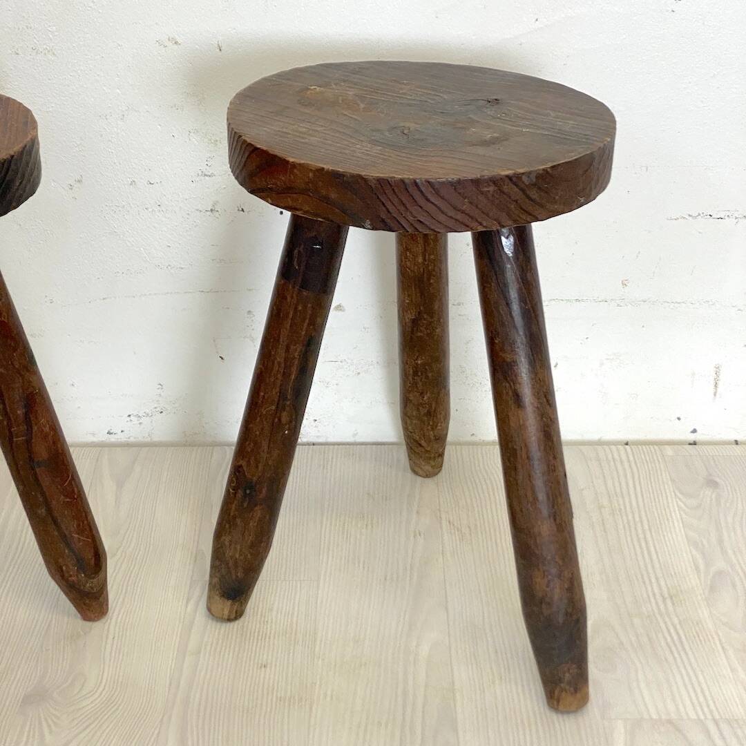 Pair of brutalist tripod stools