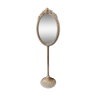 Grand Miroir de Table ovale, stylé Shabby-Chic. Ange, motifs floraux, en fronton . En métal finition laiton vieilli. Haut 41,5 cm