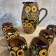 Vintage ceramic owl service signed Reber, 1960