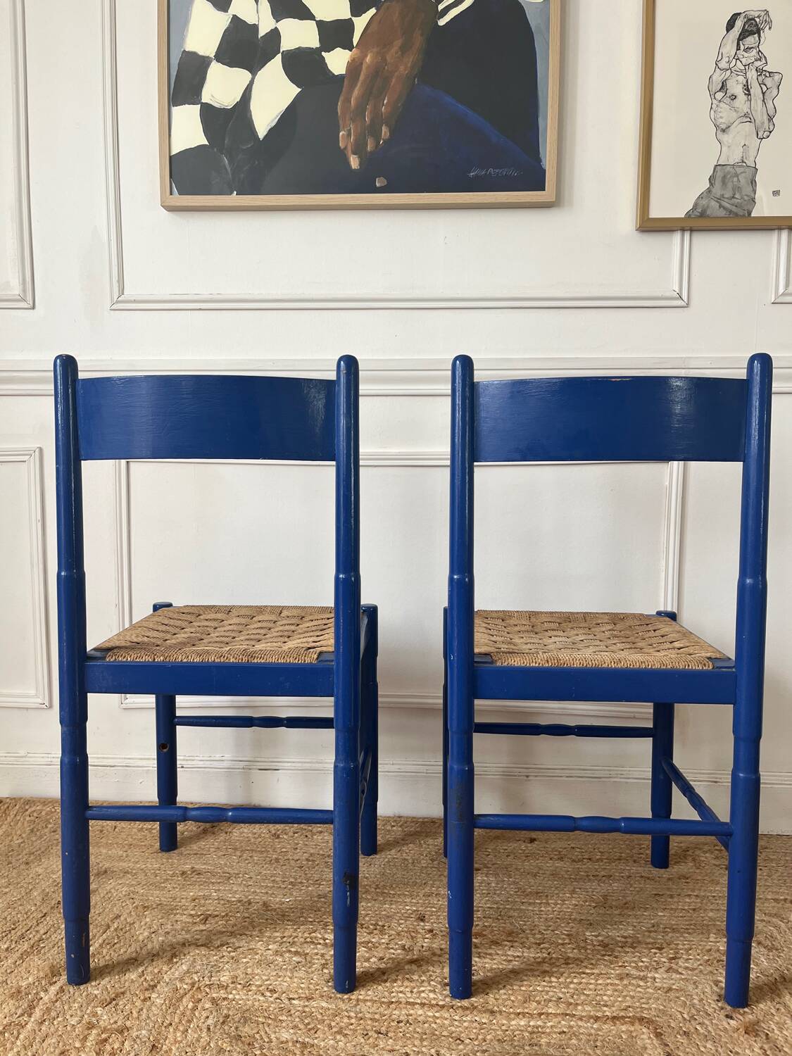 Paire de chaises en bois et corde