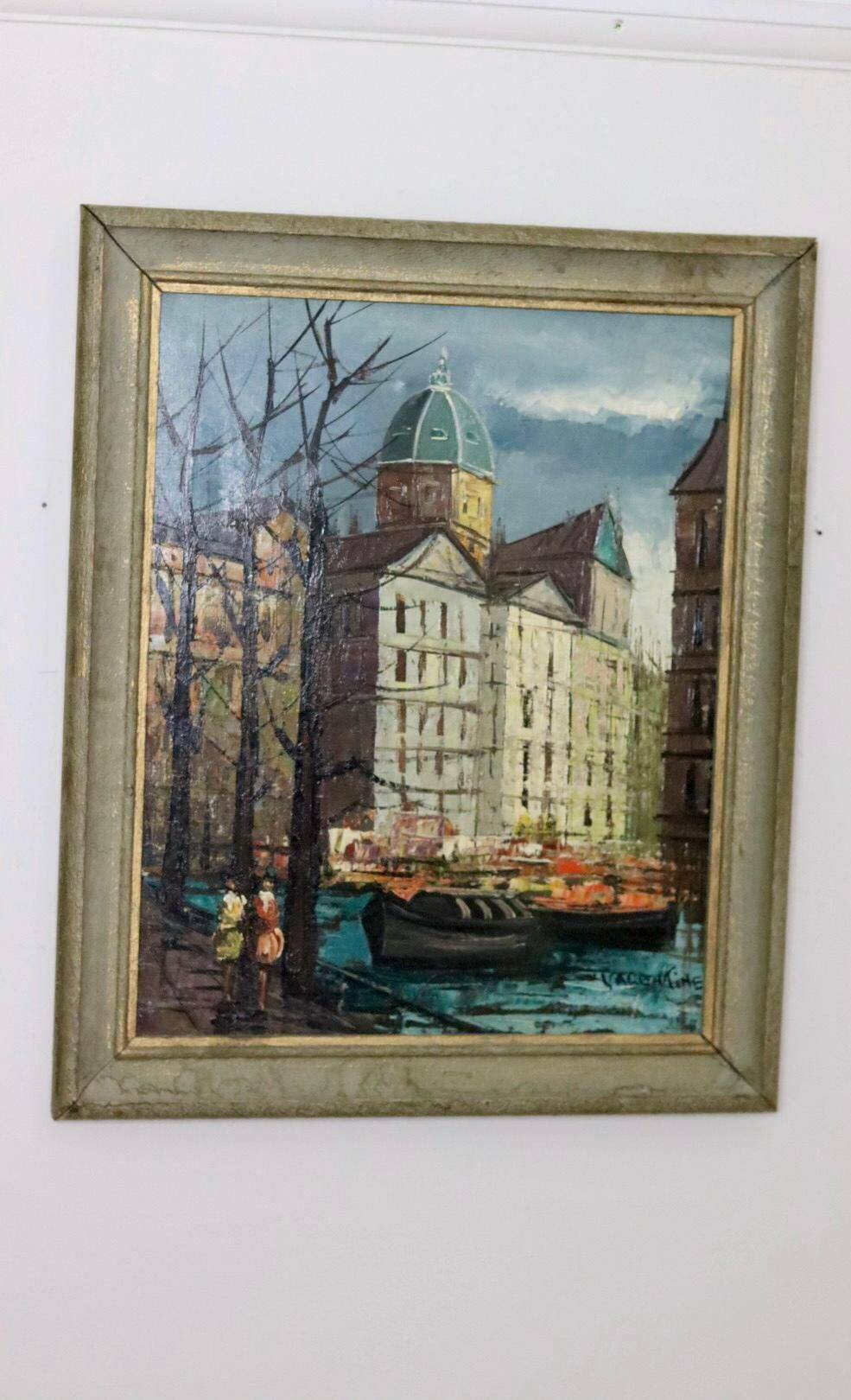 Oil painting on Swedish canvas "City and Canal" by Valentine