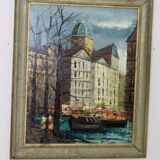 Swedish Oil On Canvas Painting "City and Canal" by Valentine