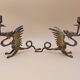 Pair of bronze candlesticks with chimera dragons