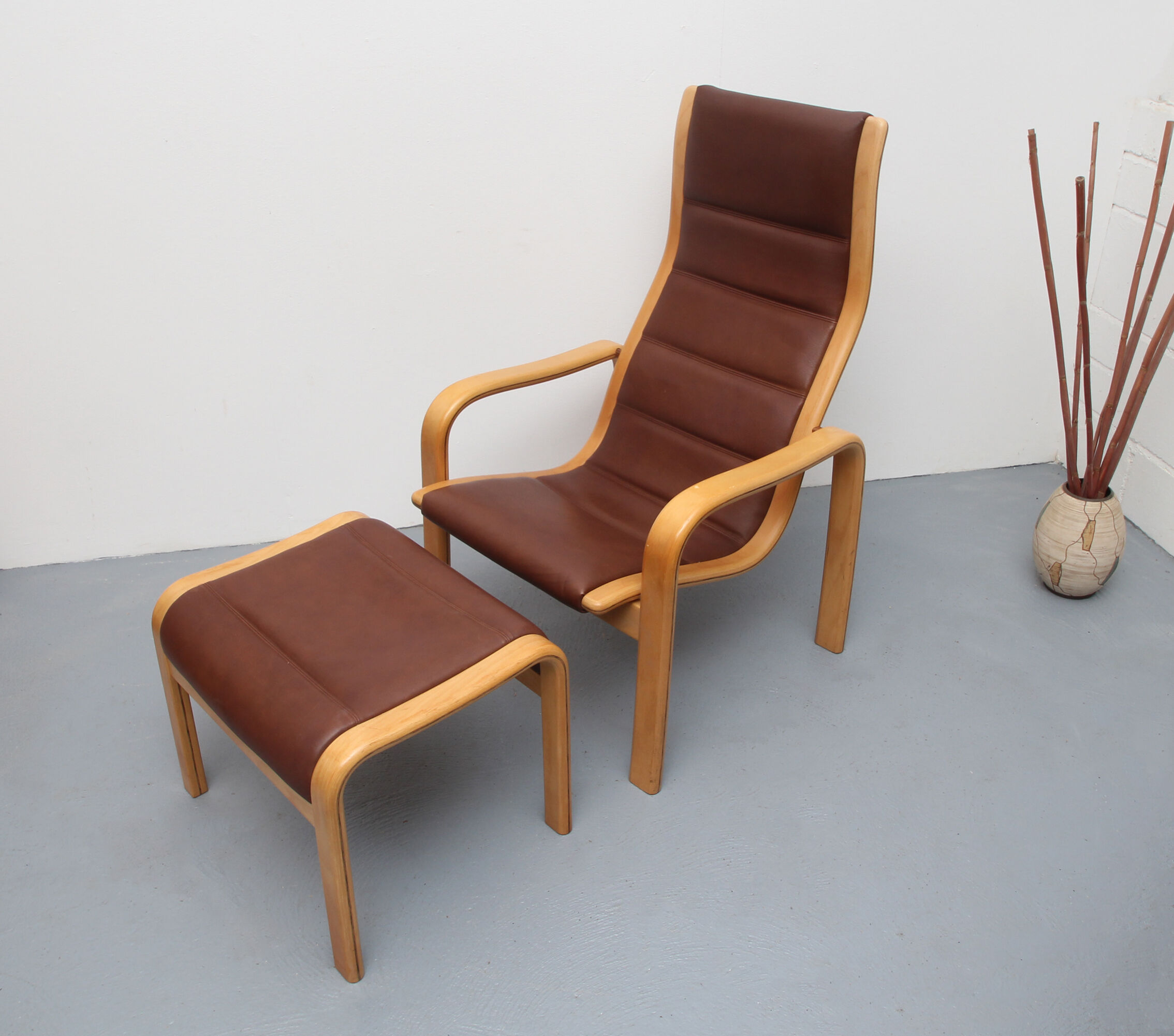1980s relax-chair with footstool, Yngve Ekström for Swedense