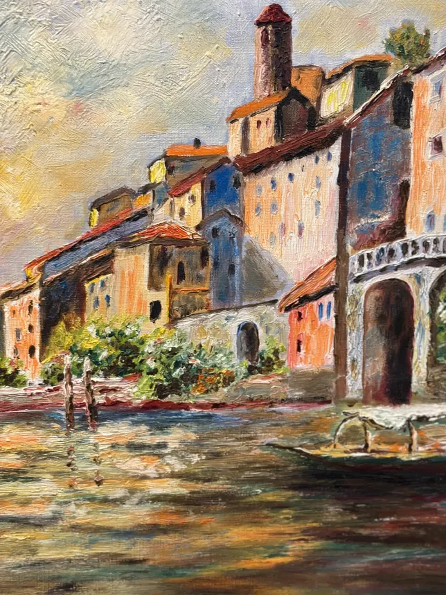 Original Swedish Oil on Canvas – “City and the Lake” by Eric Johan – Vintage & Framed