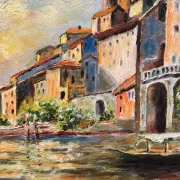 Original Swedish Oil on Canvas – “City and the Lake” by Eric Johan – Vintage & Framed