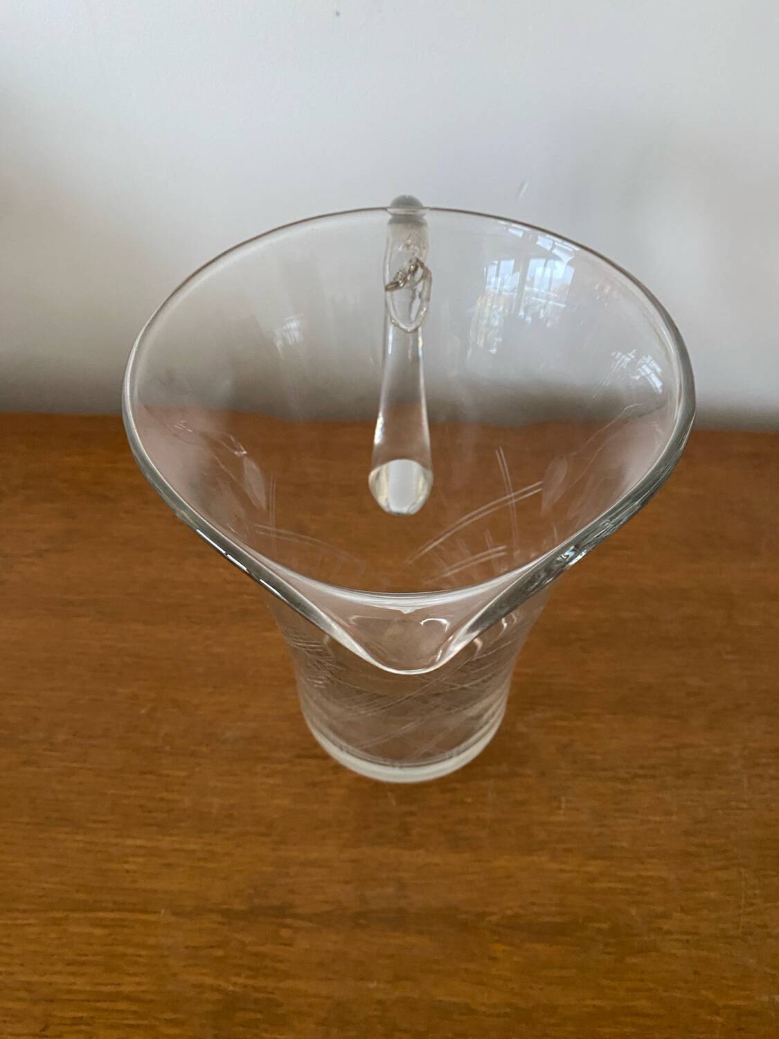 Antique Clear Blown & Engraved Glass Pitcher Vintage Service