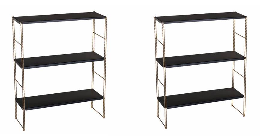 2 wall shelves string in gold and black metal with twist year 60