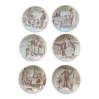 Set of 6 Sarreguemine talking plates