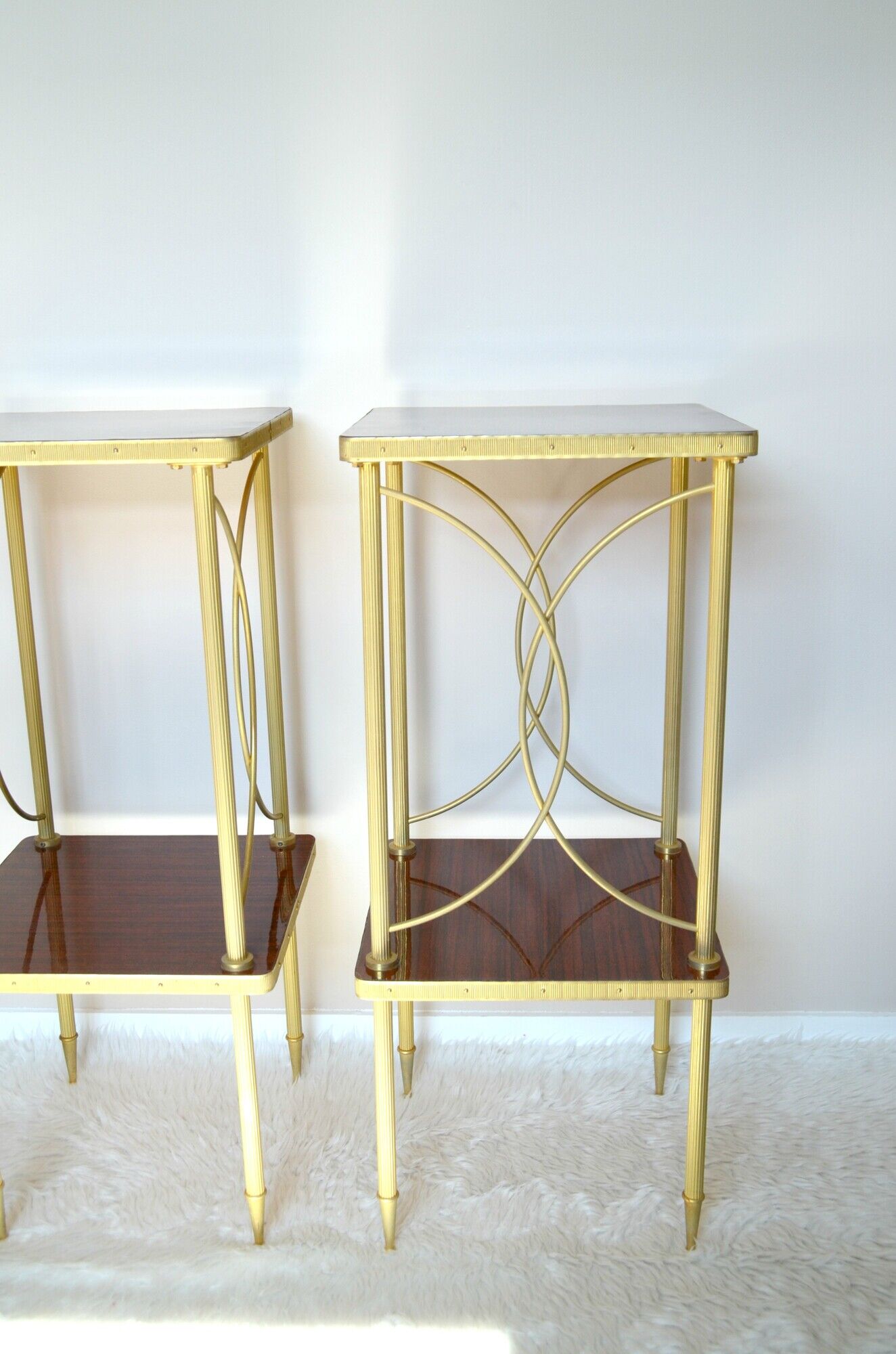 Pair of nightstands vintage formica and brass style rings