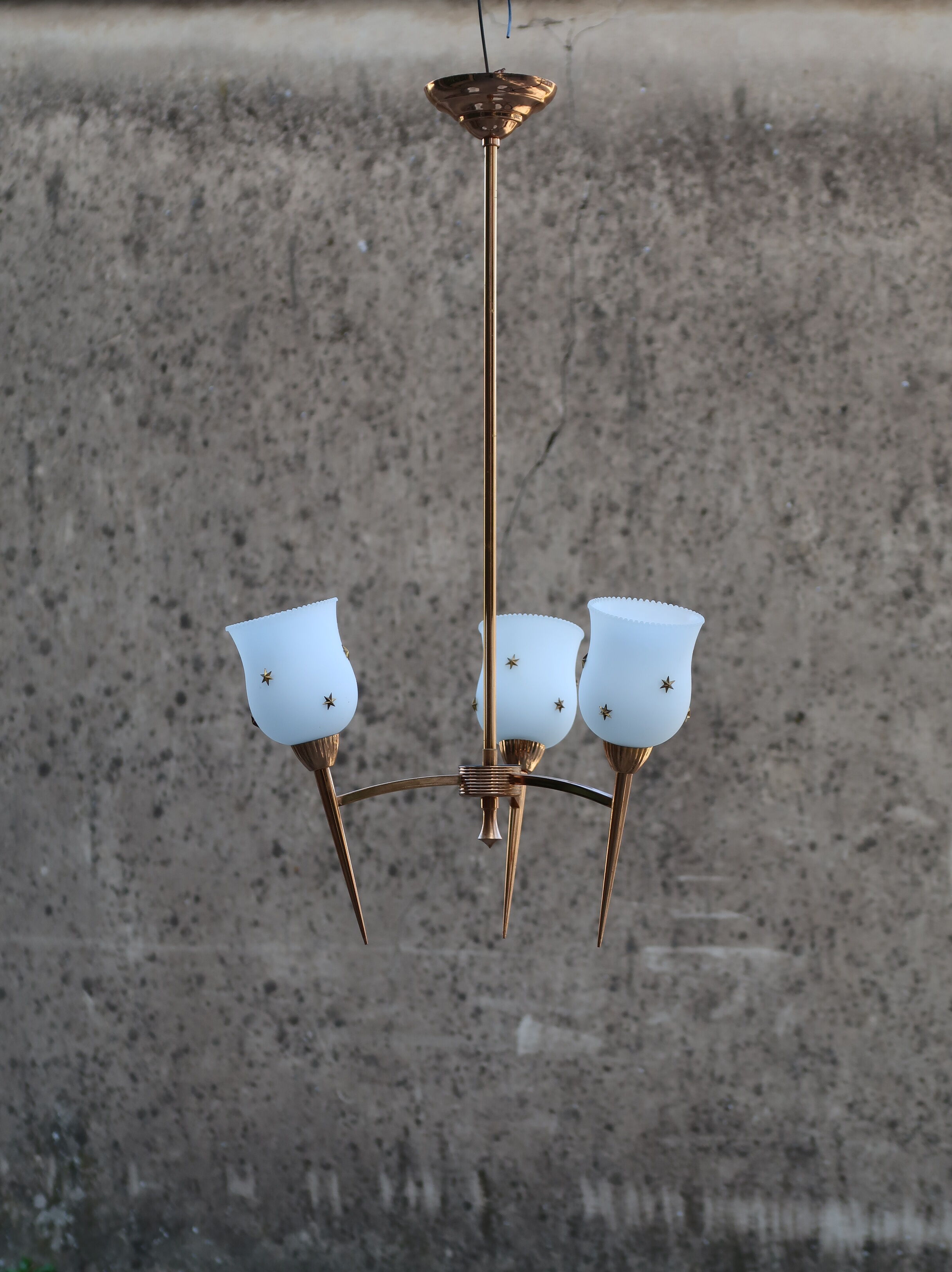 Golden glass chandelier, 3 lights and star-decorated