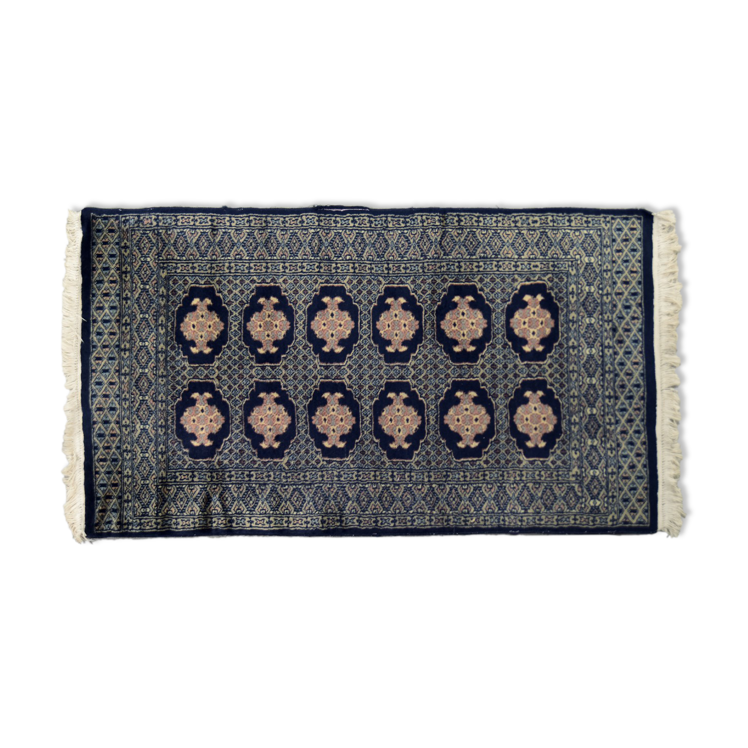 Vintage pakistani hand-woven oriental blue bukhara rug from ikea, 1960s