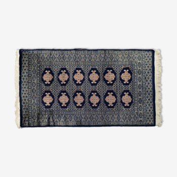 Vintage pakistani hand-woven oriental blue bukhara rug from ikea, 1960s