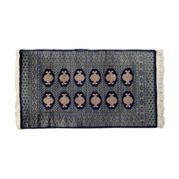 Vintage pakistani hand-woven oriental blue bukhara rug from ikea, 1960s